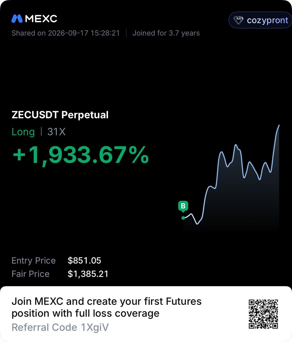 cozypront's tweet photo. I wouldn’t be surprised to see zcash:native crossing $2000 in a few days 

$850 entry sitting comfortable https://t.co/mcNGSVwRQp