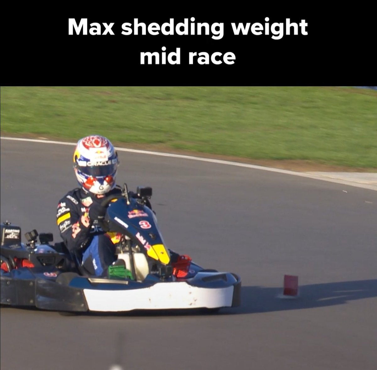 F1WDC2021's tweet photo. Poor @Max33Verstappen can't get a legitimate win, even against amateurs.

Had there been a weigh-in after #Maxv100, he would've been disqualified as he dropped ballast mid race.

😆 🤣 😂 https://t.co/DWUf7P0WTR