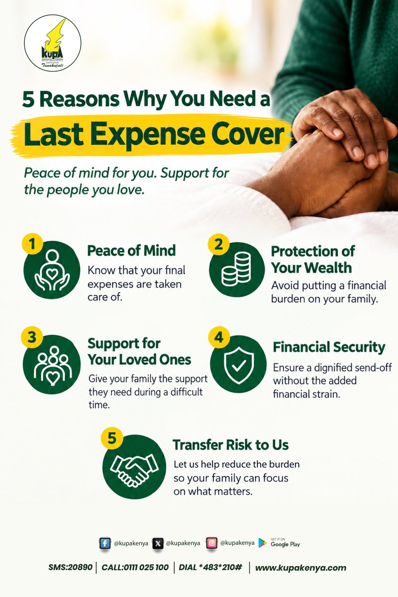 KenyaKupa's tweet photo. Have you ever considered the importance of having a Last Expense Cover?

📷 YouTube: https://t.co/w9Yga6KUiA...
#KUPAKenya #FamilyCover #Welfare #FamilyProtection #JoinUsToday #Register #Tunakujali #TogetherWeStand #FamilyFirst https://t.co/vQp4QQX0tg