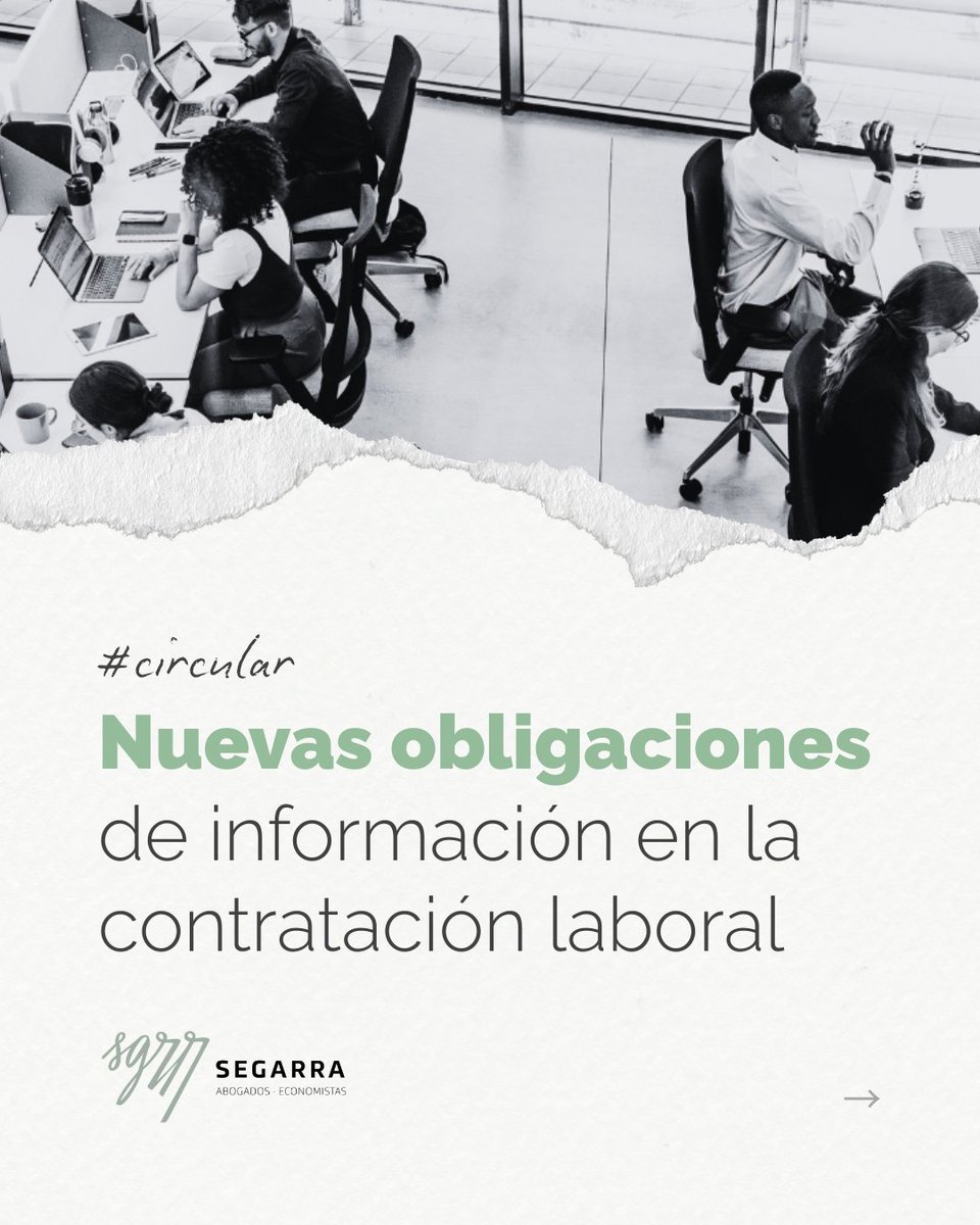SEGARRAABOGADOS's tweet photo. #Circular / SGRR
📢 Nuevas obligaciones de información en la contratación laboral: https://t.co/mjp4JHJLZV
📅 Entrada en vigor: 5 de octubre de 2026.
#SegarraAbogados #SGRR https://t.co/gT4zQbnkBG