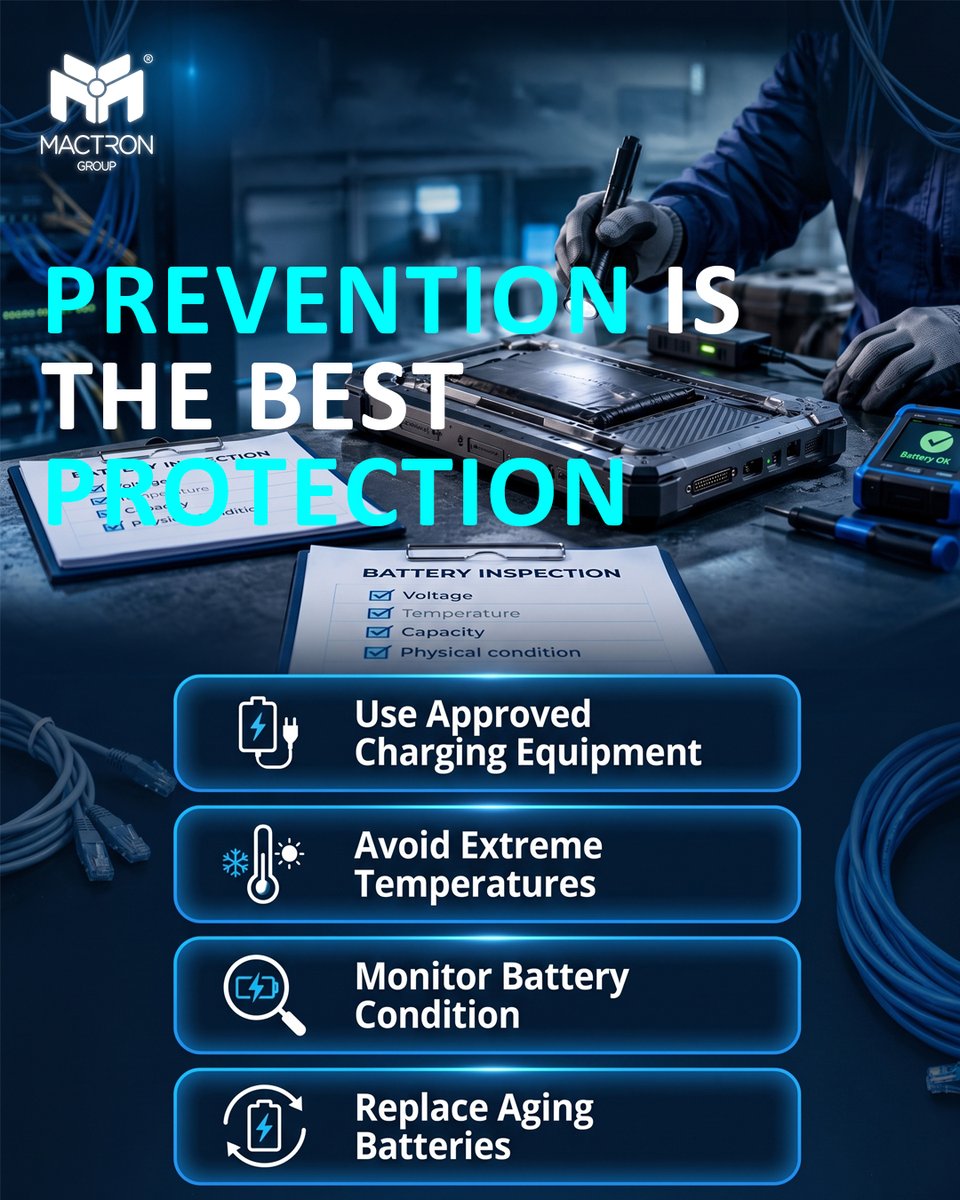MACTRONGROUP's tweet photo. How Safe Are Your Industrial Tablets? A Guide to Battery Maintenance.🩺🔋
🔗 https://t.co/BraYHTT6zD
#IndustrialTablet #BatterySafety #DeviceReliability #PreventativeMaintenance https://t.co/FKdf5ki2EX