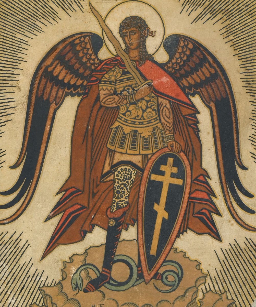 ghostofhellas's tweet photo. Ivan Bilibin (Russian, 1876-1942), Archangel Michael, 1919-20. Ink and watercolour on paper, 32.5 x 27.5 cm. https://t.co/oqRED6f05R