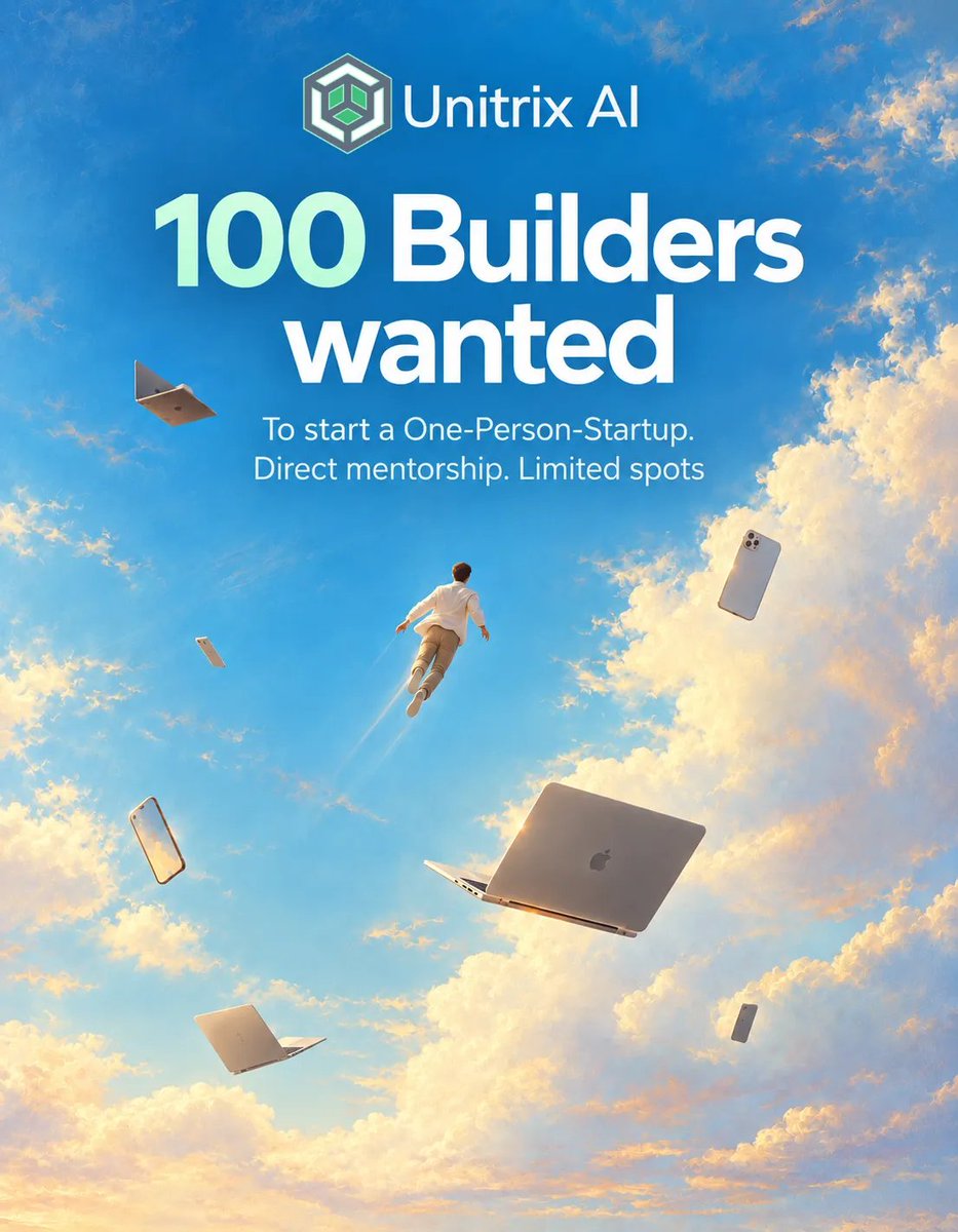 unitrix_ai_'s tweet photo. 100 Builders wanted

To start a One-Person-Startup. Direct mentorship. Limited spots.

All you need is a laptop or mobile and a crazy idea.

Apply for mentorship toward your first $1,000 in customer payments.
Sign up + submit your idea: https://t.co/uYCiXGAt6h https://t.co/Dqy7HCZc5Z