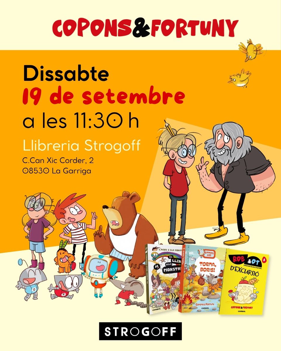 EditorialCasals's tweet photo. Activitat Copons&amp;Fortuny
📆19 de setembre
⏰11:30h 
📍STROGOFF, Carrer Can Xic Corder, 2, 08530 La Garriga, Barcelona

T'hi esperem!

https://t.co/eBaWFOHN4J https://t.co/v916XjGHEw