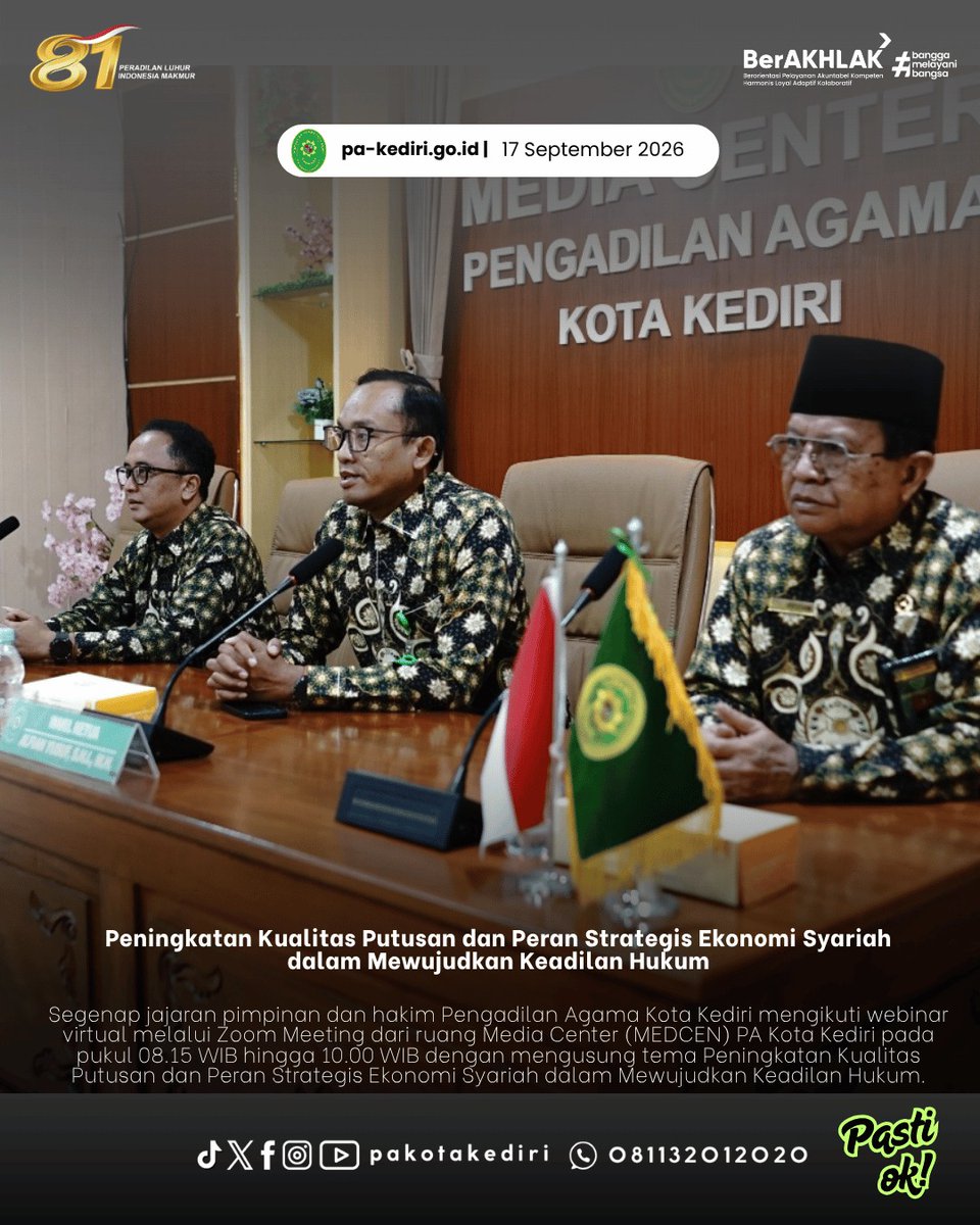 pakotakediri's tweet photo. 🇲🇨 Segenap jajaran pimpinan dan hakim Pengadilan Agama Kota Kediri mengikuti webinar virtual melalui live streaming youtube https://t.co/qKPRqhXfol