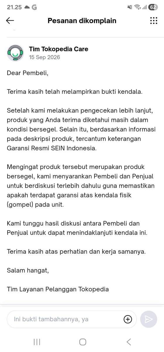 mus_riph's tweet photo. Aneh banget asli, pas di komplain dan lampirkn bukti barang cacat dan garansi sdh aktif sejak Juni @tokopedia malah bilang barang segel. Giliran dikirimin bukti chat barang repack malah bilang chat penjual sampaikan garansi 12 bulan. Aneh pdhl udah ada bukti. @YLKI_ID https://t.co/kQ5d2K9z3j
