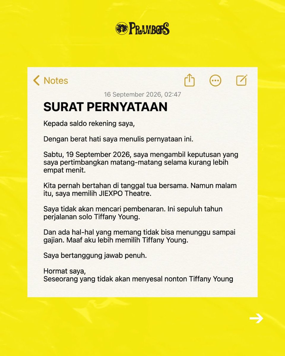 Prambors's tweet photo. Sebuah surat terbuka untuk m-banking dan isi dompet... maafkan aku, tapi ini Tiffany Young lho! 😭💸 https://t.co/W4lCsnvmlT
