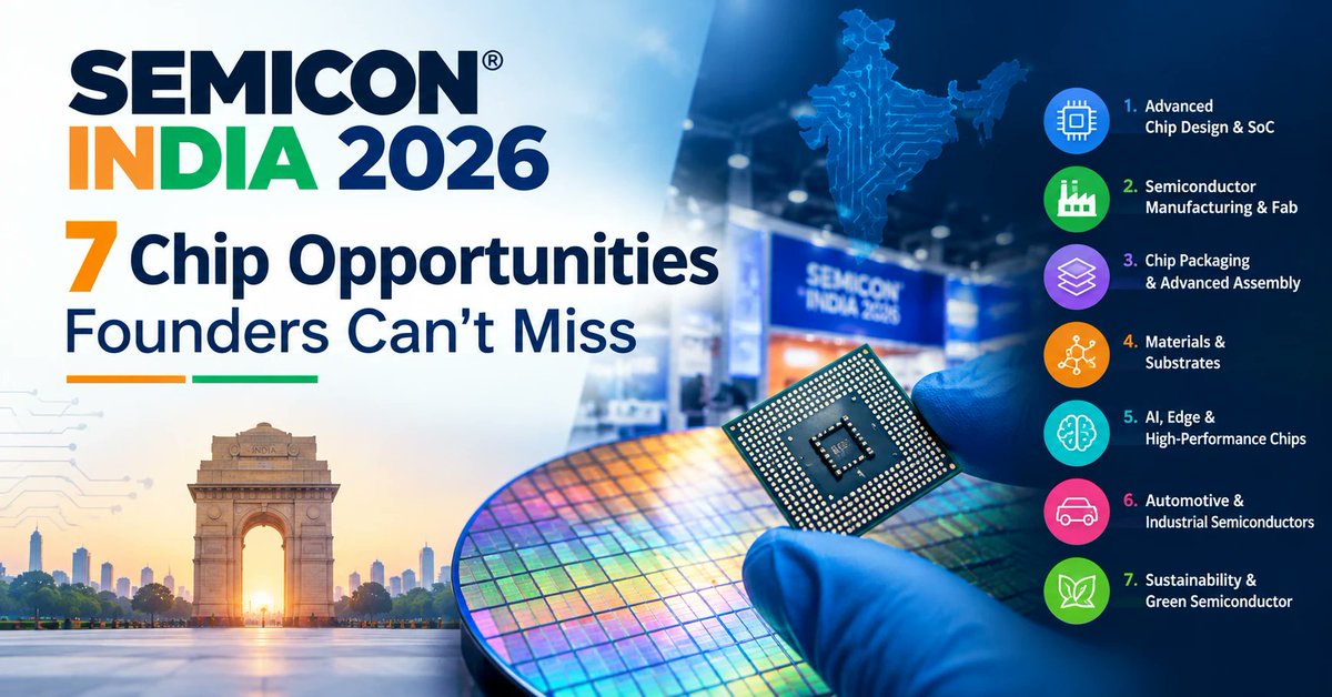 DigiStartupIn's tweet photo. India is betting ~$30B on chips
SEMICON India 2026 is live: 600+ companies, 52 countries.
Founders, here are 7 opportunities you can't ignore
https://t.co/Z9gtmzTJgj

#SEMICONIndia2026 #StartupIndia https://t.co/UuDrTHTUNM