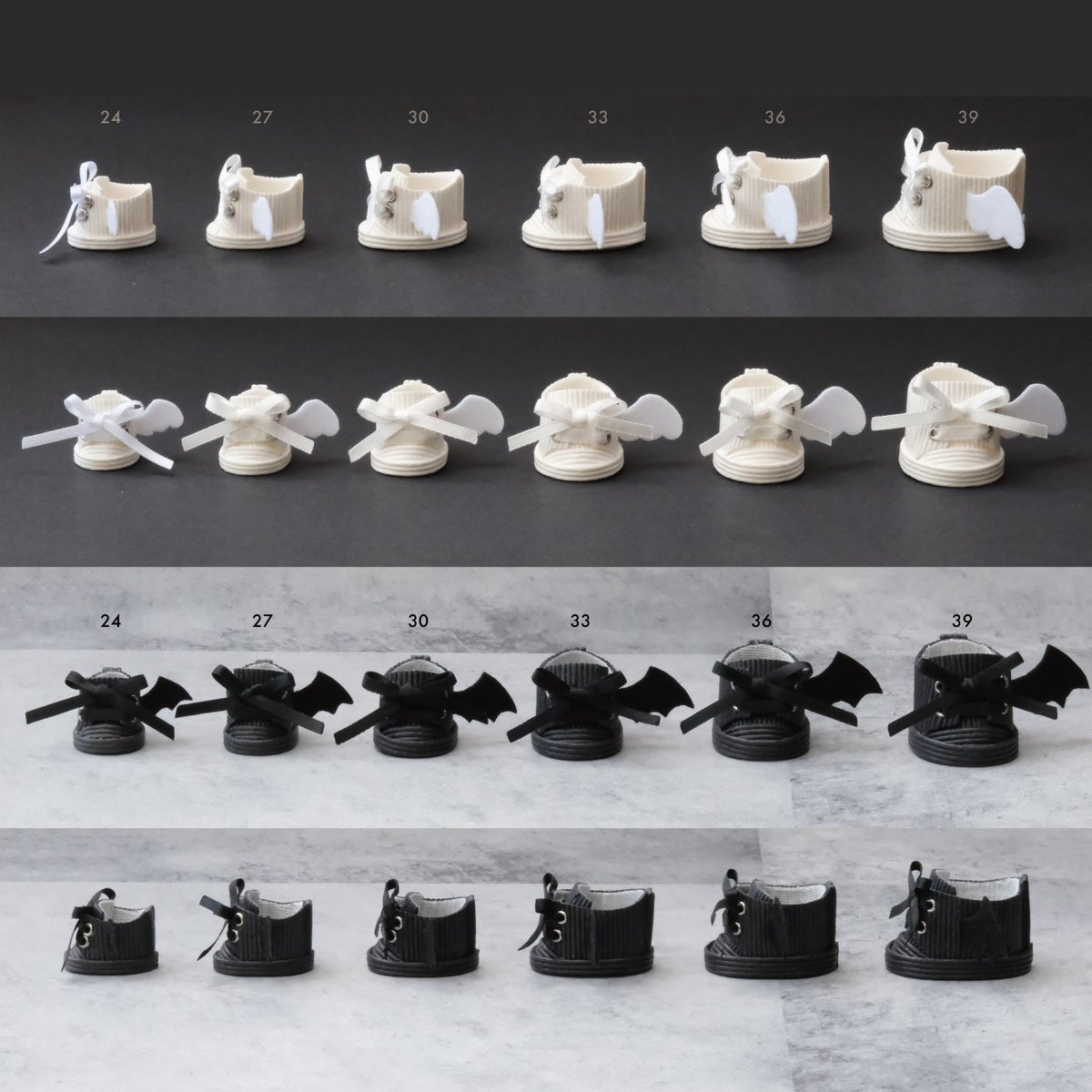 majo_jijo's tweet photo. Eclipse 天使と悪魔ぬい靴

《サイズ》
size24～39(8-20cmぬい向け)

《BOOTH販売期間》
9/17(木)21:00〜9/23(水)の期間販売します（終了が早まる場合があります）ハロウィン前にお届けできる分として、期間中のご注文は9月中に発送します。10月前半は制作をお休みする為、10月下旬より再開予定です。 https://t.co/CXDpBB8t9W