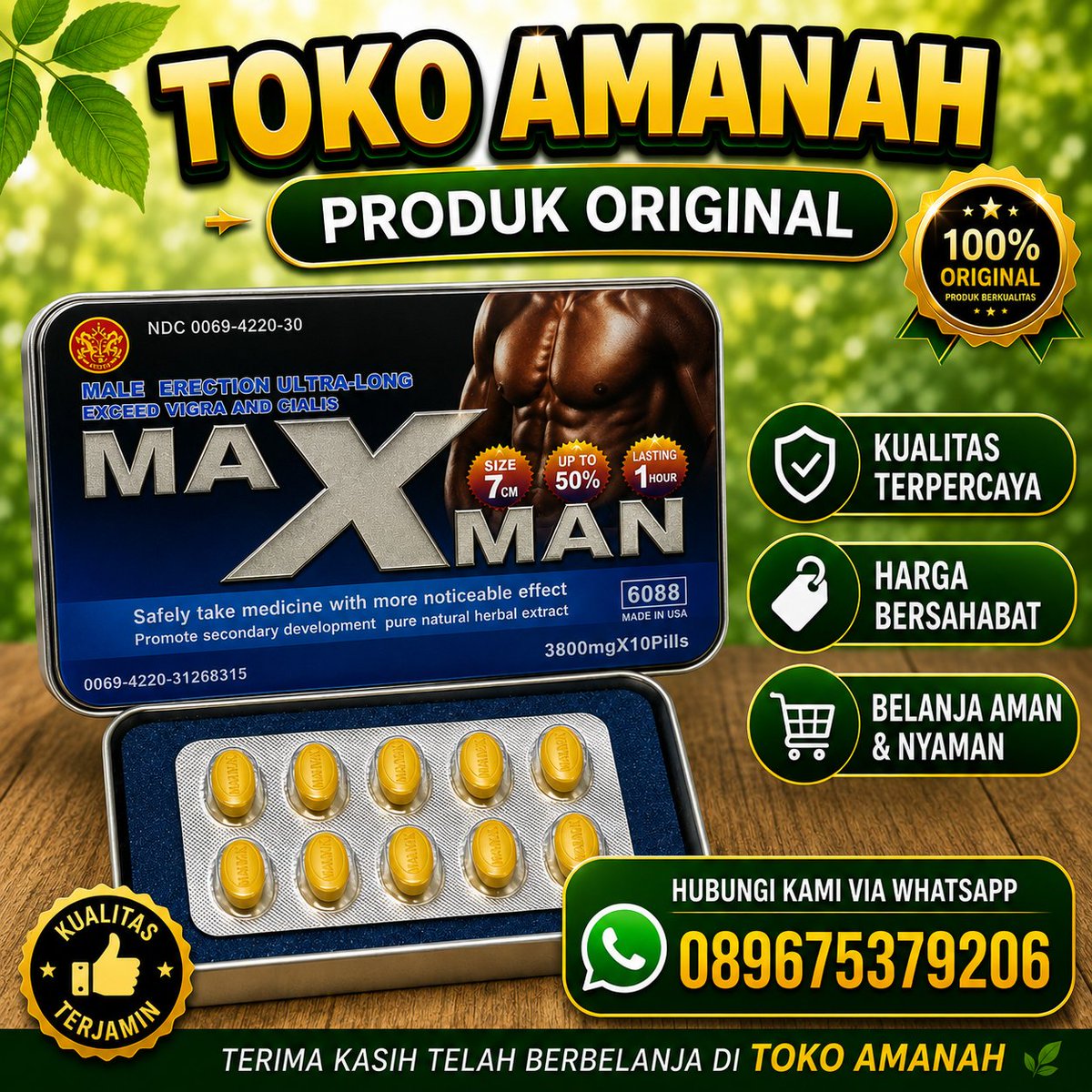 AjongShop99's tweet photo. JUAL OBAT MAXMAN USA

SUPLEMEN KUAT EREKSI PENIS TAHAN LAMA SPERMA

order whatsapp : 089675379206

MAXMAN USA isi 10 tablet di minum 1 tablet 5 menit sebelum hubungan intim.
 produk herbal non kimia jamin garansi aman bagi tubuh 
untuk penyembuhan dan spontan ereksi https://t.co/jpYFz9dNJq