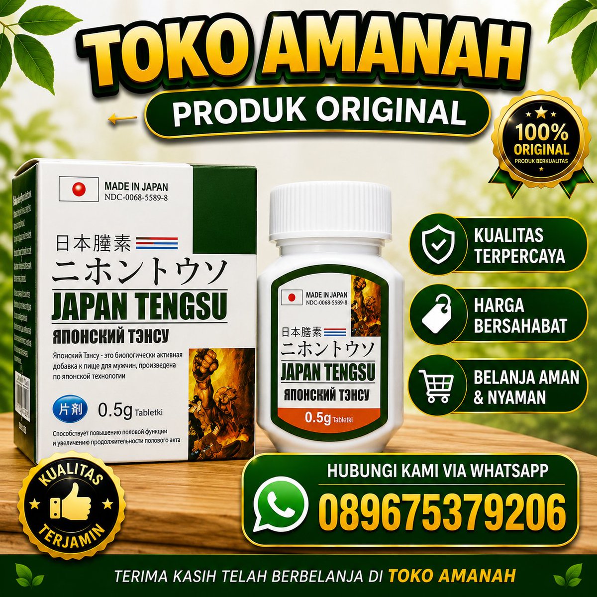 AjongShop99's tweet photo. obat kuat pria ampuh original japan tengsu made in jepang bikin PAPA ML kuat tahan lama 24 jam NON STOP
Order WhatsApp : 089675379206 https://t.co/a6NrDtQOAC