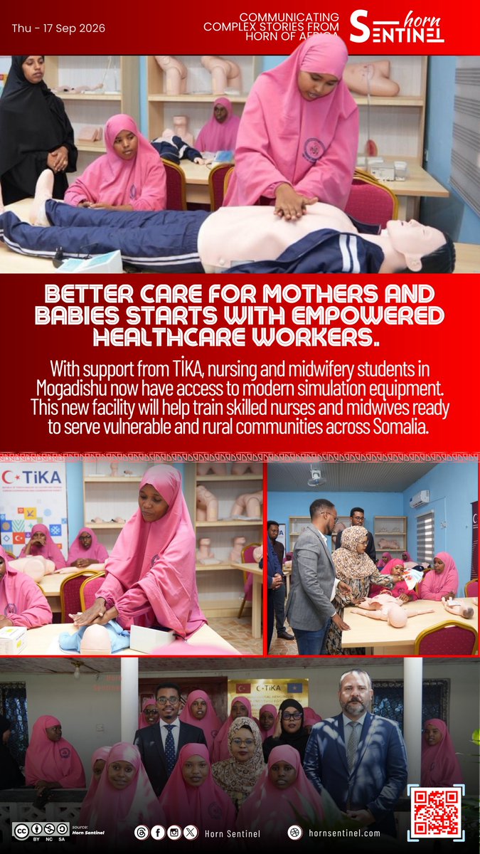 HornSentinel's tweet photo. With support from @TikaSomalia, nursing and midwifery students in Mogadishu now have access to modern simulation equipment.

This new facility will help train skilled nurses and midwives ready to serve vulnerable and rural communities across #Somalia. https://t.co/OIlGXt56v7