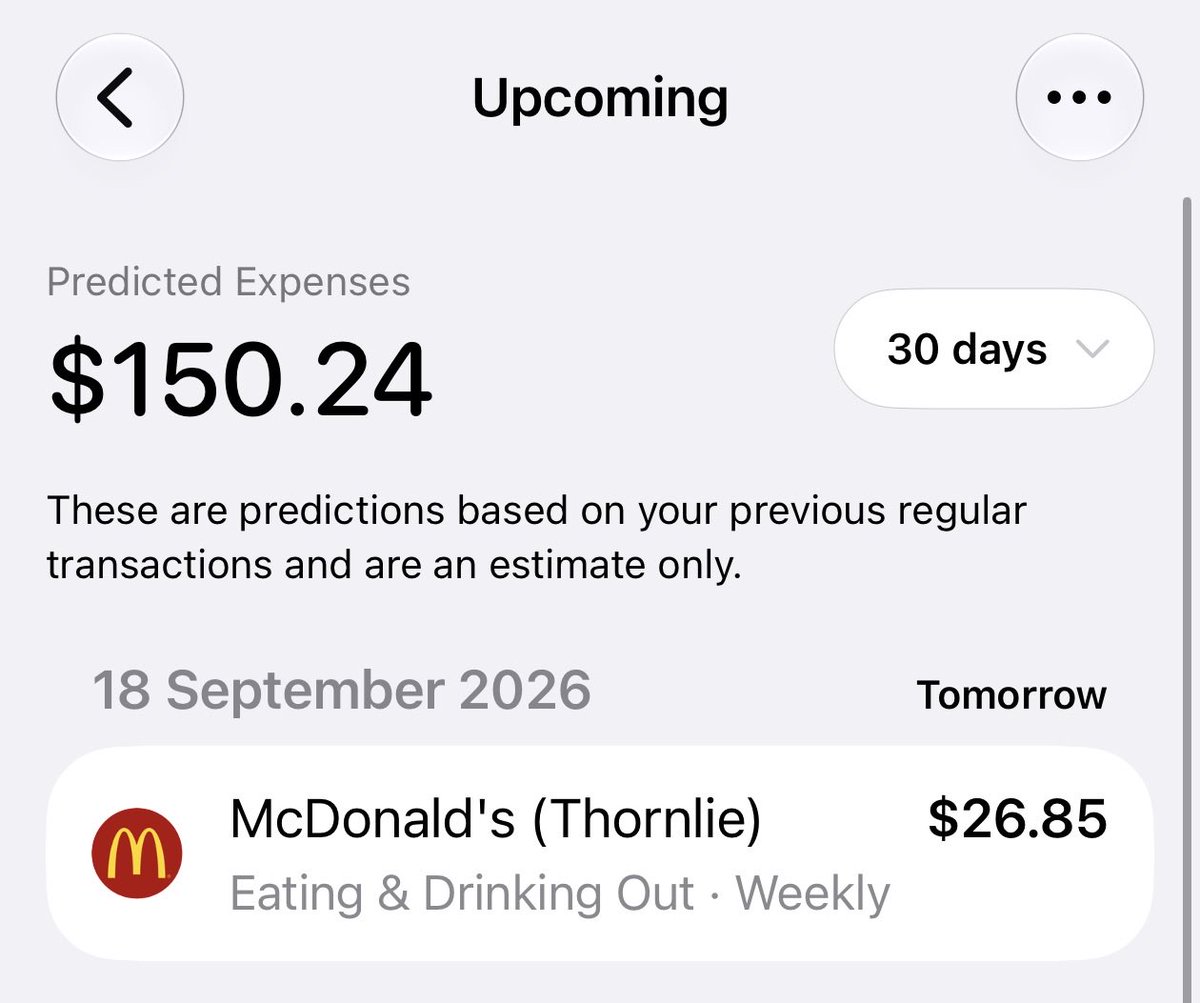 saltjsx's tweet photo. i’m such a fat ass, my bank is predicting when i’ll eat mcdonald’s https://t.co/6RC0QIeB6g