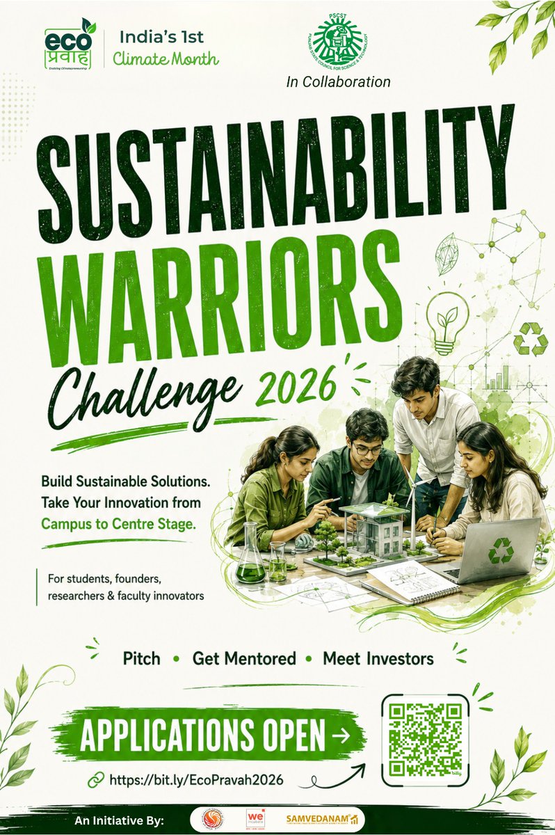stidataportalpb's tweet photo. #EcoPravah2026 - Young Climatizers &amp; Sustainability Warriors Challenge 2026!
A platform for School/College students to showcase innovative ideas &amp; solutions for climate action &amp; take their innovations to centre stage.
Campus Pitching: 18 Sept. | @IiserMohali
#PunjabClimateWeek https://t.co/x7myHMTOFS