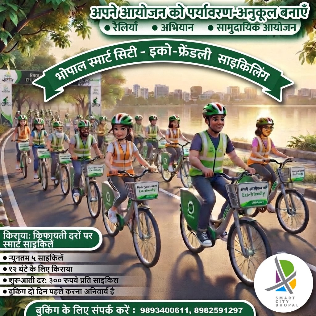 bhopal_bscdcl's tweet photo. @SmartCities_HUA @SmartCities_MP @CollectorBhopal @bhopalcomm @mpurbandeptt @probhopal @jdjsbhopal @BMCBhopal इवेंट के लिए साइकिल चाहिए?
स्मार्ट सिटी साइकिल किराये पर लें l
स्मार्ट सिटी साइकिल के संग - साथ चलें, स्मार्ट चलेंl
#Pbs #SmartCitiesMission https://t.co/RTMf3trhkr