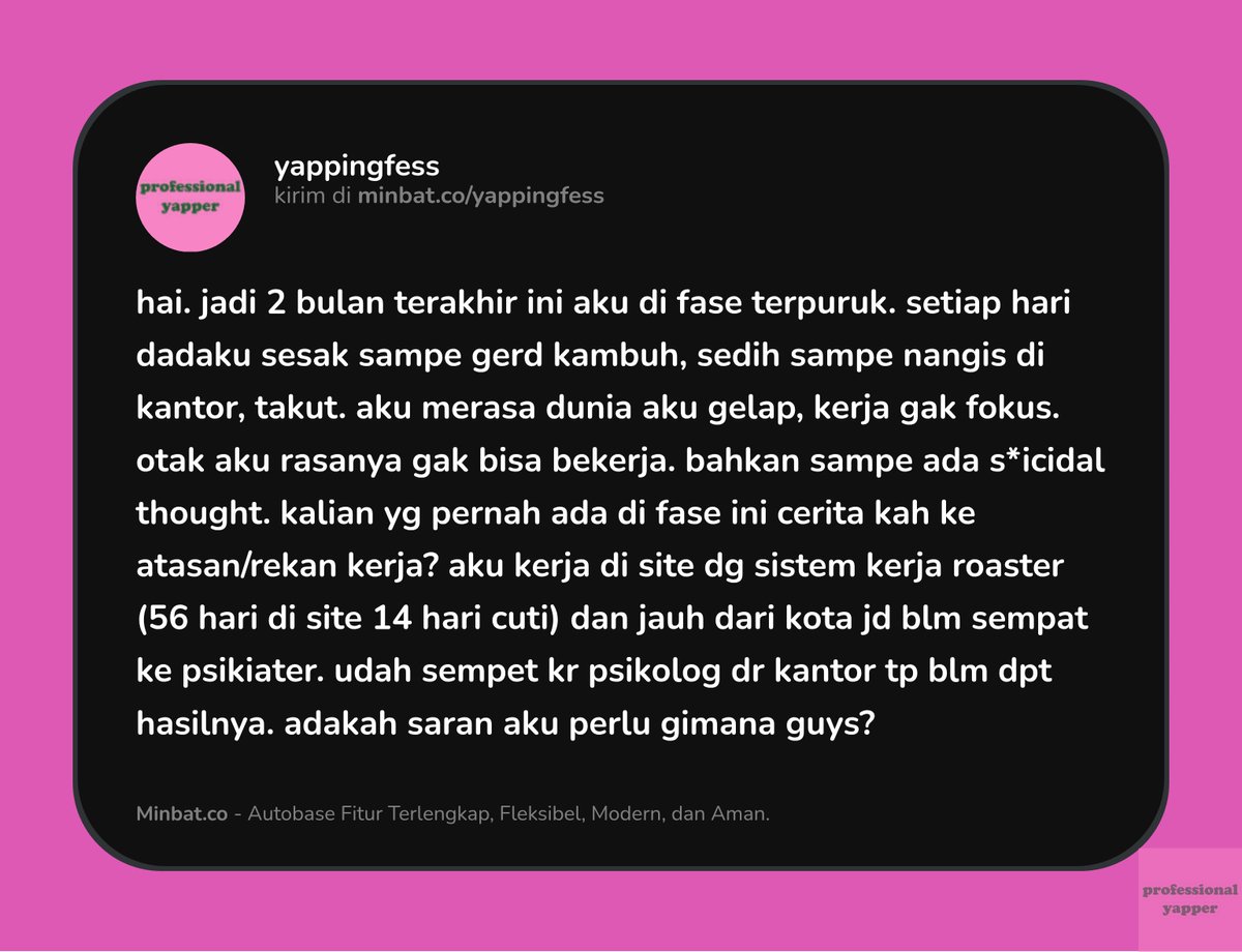 yappingfess's tweet photo. tw / suicide, mentioning death, mental issue

🩷 semoga kita semua sehat selalu https://t.co/0rA0C4KlVW