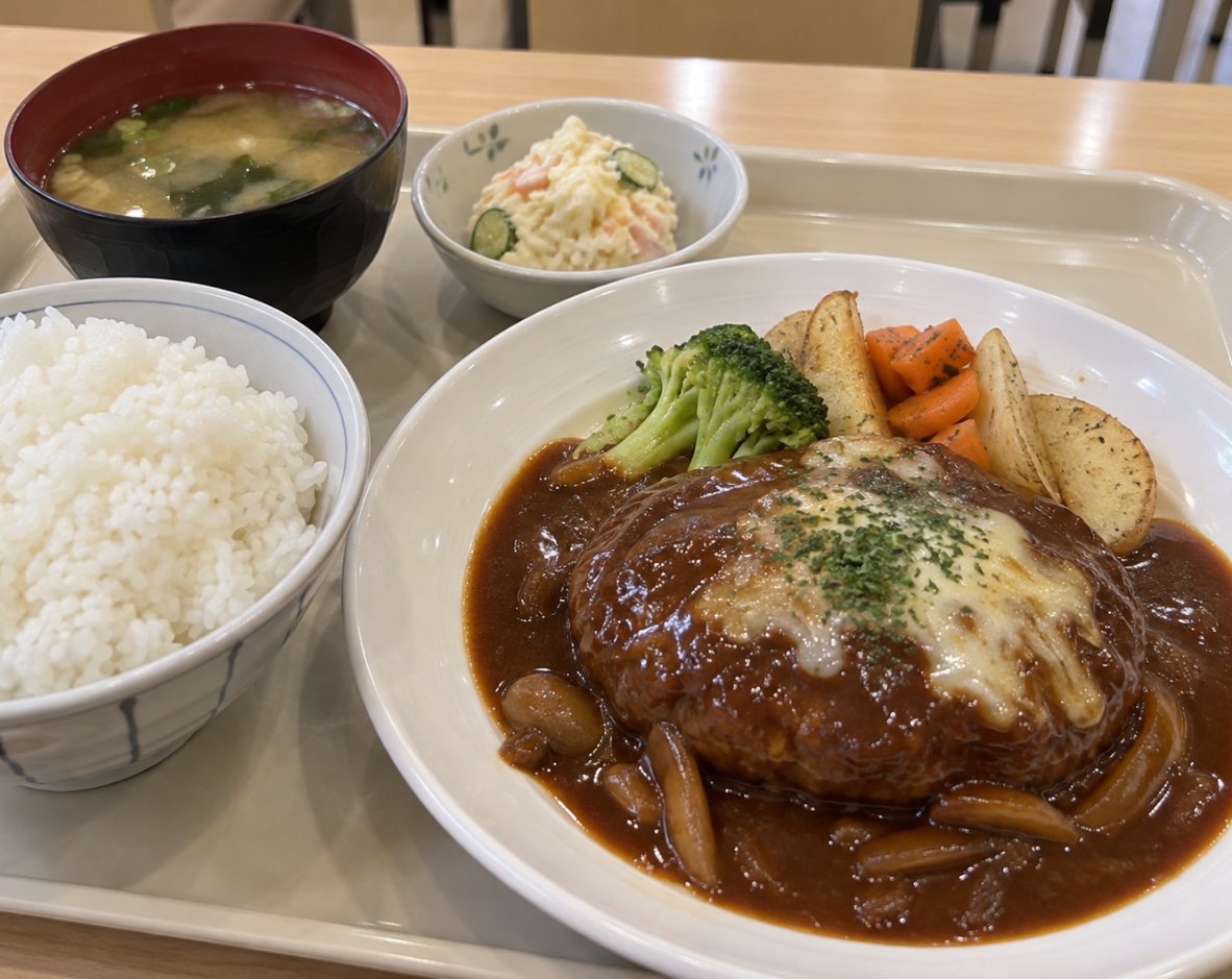 4309qwerty's tweet photo. 社食のハンバーグ定食　400円 https://t.co/z7Y5daqZYJ