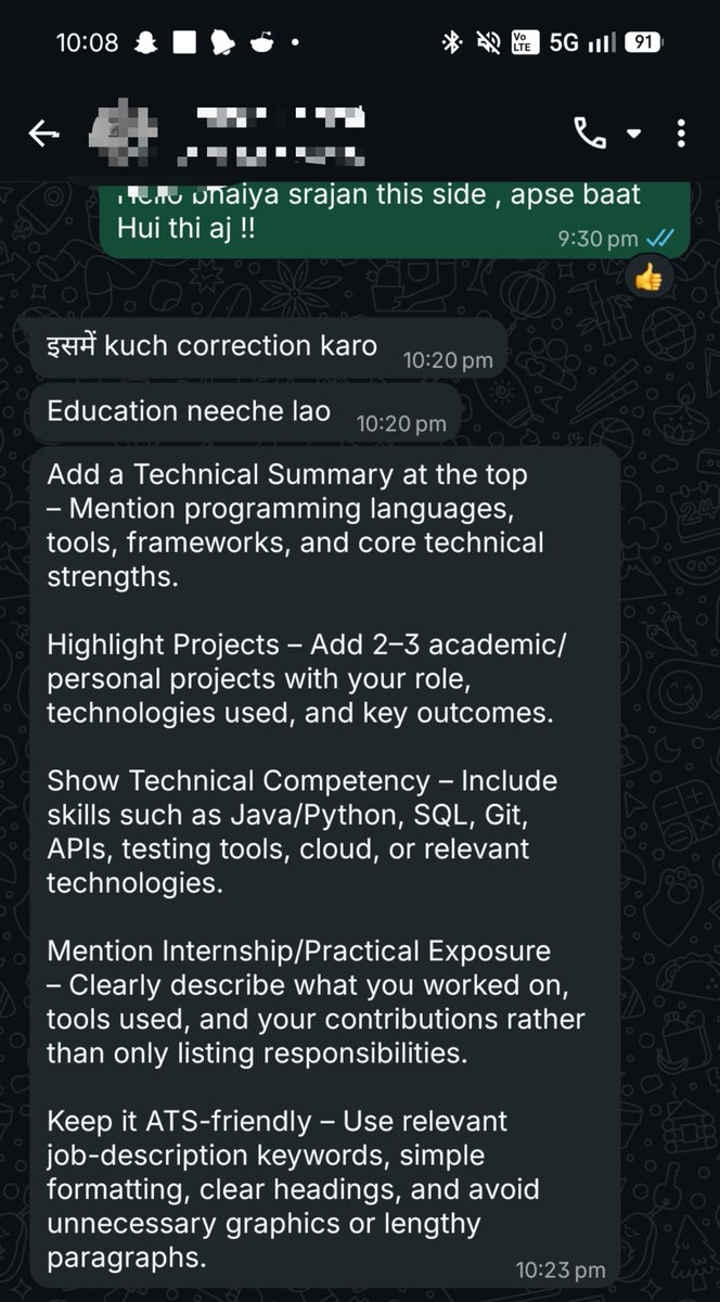 _Creation22's tweet photo. My  father sent  my resume to his friends son , this is the feedback I got !!! https://t.co/X6N13UYdRD