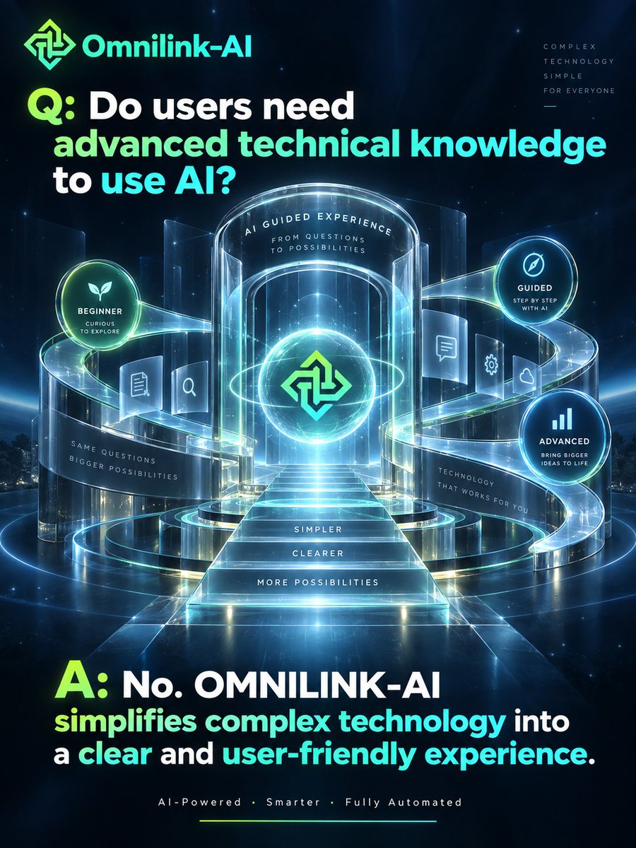 Omnilink_AI's tweet photo. ❓ Do users need advanced technical knowledge to use AI? 🤖
💡 Not necessarily.

OMNILINK-AI is built to transform complicated processes into a clearer and more user-friendly experience. 📱✨

Users do not need to understand every technical process happening behind the system. The goal is to make AI technology more practical and accessible in everyday use. 🌐

⚙ Complex technology.
💡 Simpler experience.

Join us 👉 https://t.co/TPMgvk11Vr

#OMNILINKAI #AccessibleAI #UserExperience #AIInnovation
