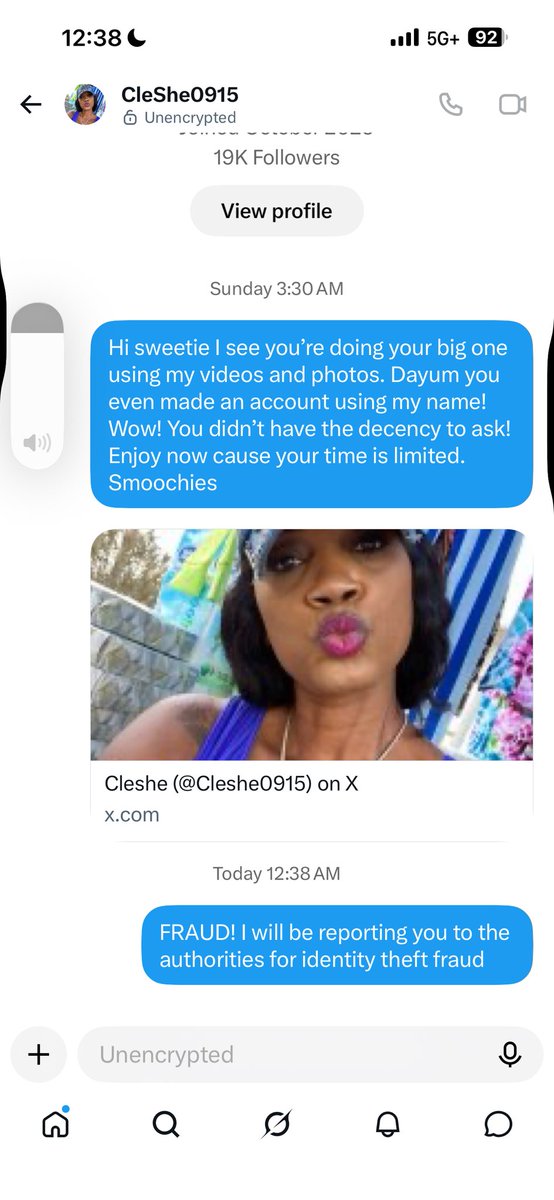 Cleshe0915's tweet photo. This dude is impersonating me! DO NOT FOLLOW and if you have unfollow! I will be reporting this account to authorities for impersonation identity theft and selling any and all videos photos photo shop and will be seeking retribution….. https://t.co/THis4jrTDb