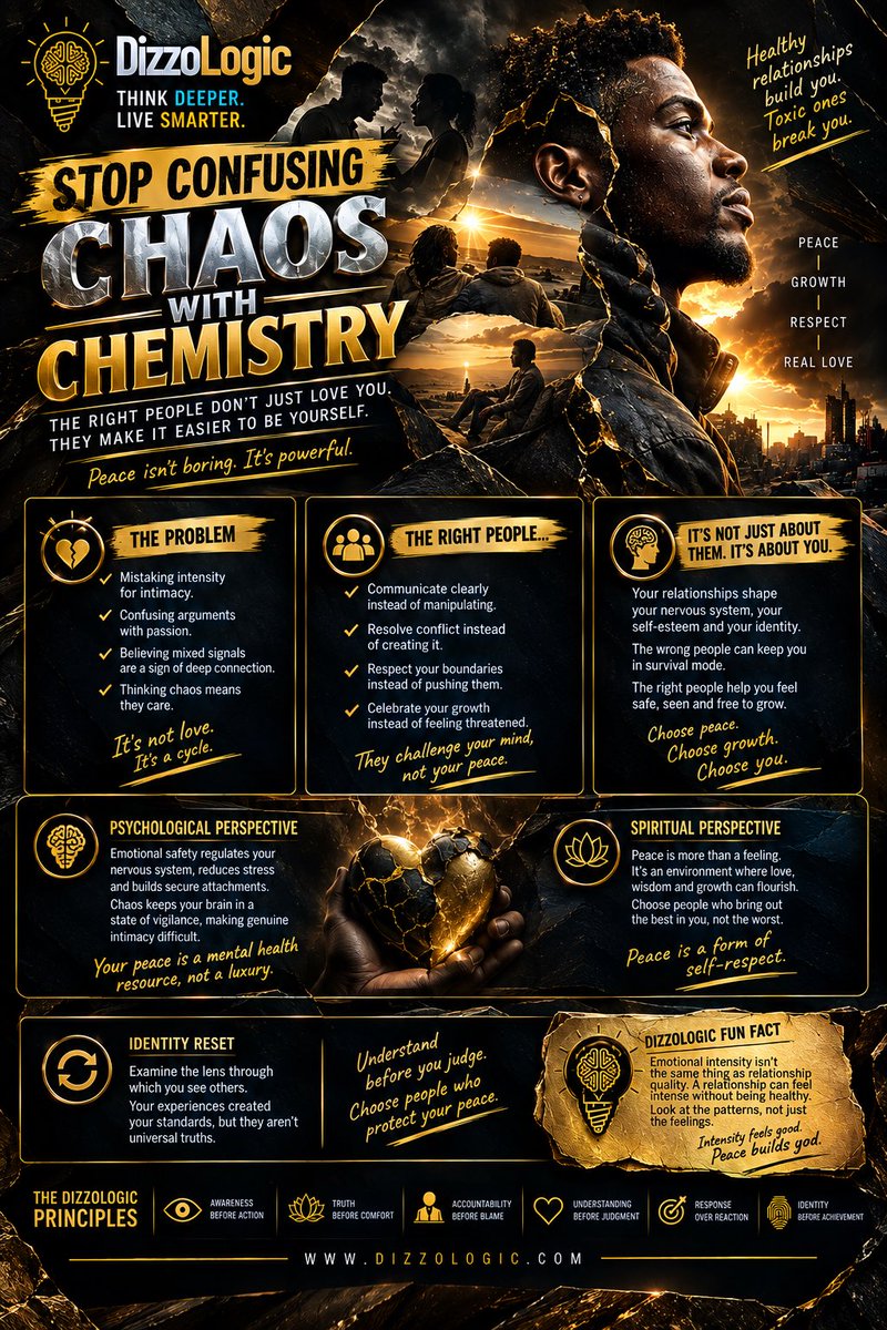 DizzoLogic0101's tweet photo. Stop confusing chaos with chemistry.

The right people can challenge you without humiliating you, disagree without destroying trust, and hold you accountable without attacking your identity.

Ask yourself:

“Who do I become around these people?”

That’s Identity Reset. https://t.co/vj3ZjM74mR