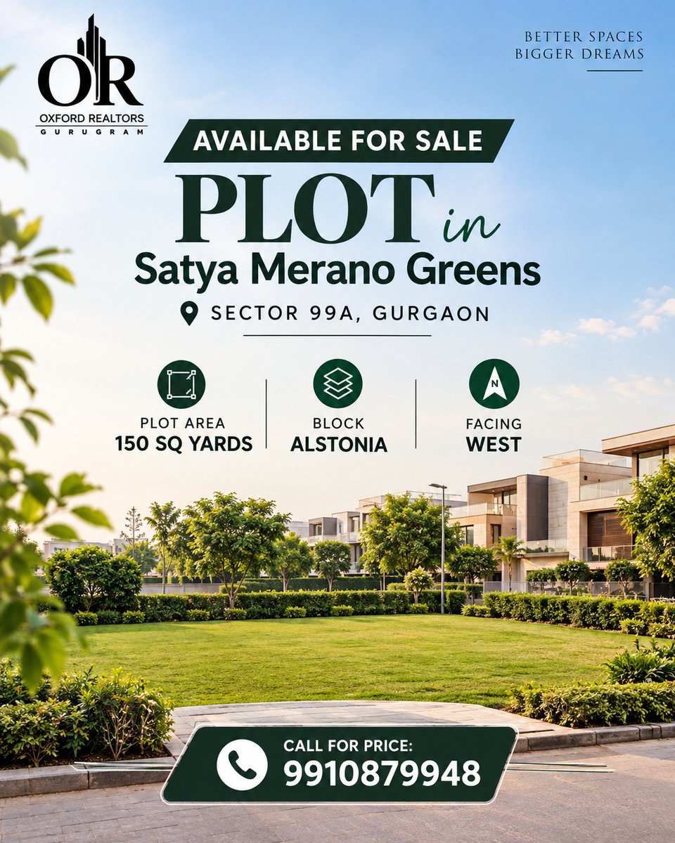 oxford_realtors's tweet photo. Plot Available for Sale in Satya Merano Greens, Sector 99A, Gurgaon
Plot Area: 150 Sq. Yards
Block: Alstonia
Facing: West
Suitable for building your own residential space
Call: 9910879948
#OxfordRealtors #PlotForSale #Gurgaon #RealEstate #Property #Sector99A #SatyaMeranoGreens https://t.co/yya6jOJRcF