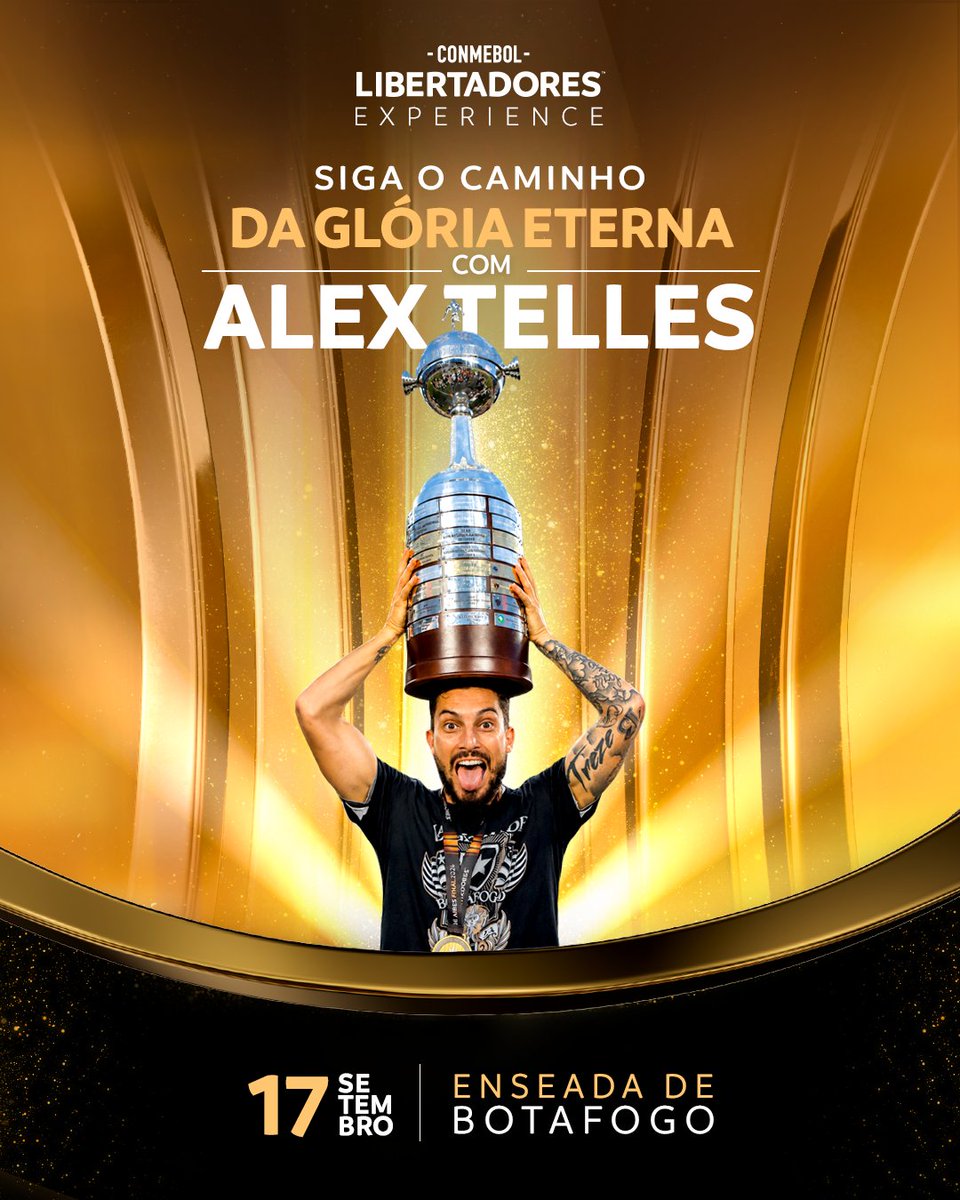LibertadoresBR's tweet photo. ⭐️ Ídolo do @Botafogo! O campeão Alex Telles estará nesta quinta, às 17h, na #LibertadoresExperience, no Rio de Janeiro.

😍 Entrada gratuita, das 16h às 22h, até domingo. Cadastre-se 🔗 https://t.co/bfj6FvrmJy https://t.co/gxehyXog8u