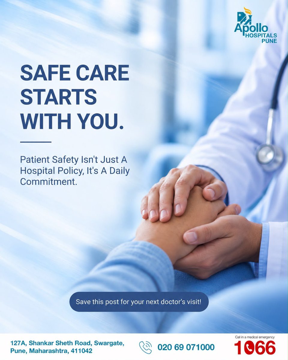 ApolloPune's tweet photo. Safe, high-quality healthcare begins with clear communication and active participation. Empower yourself to speak up, because your voice is the most essential tool in your care.

Save this post for your next doctor's appointment!

#WorldPatientSafetyDay #PatientSafety https://t.co/8S8K1qU3ir