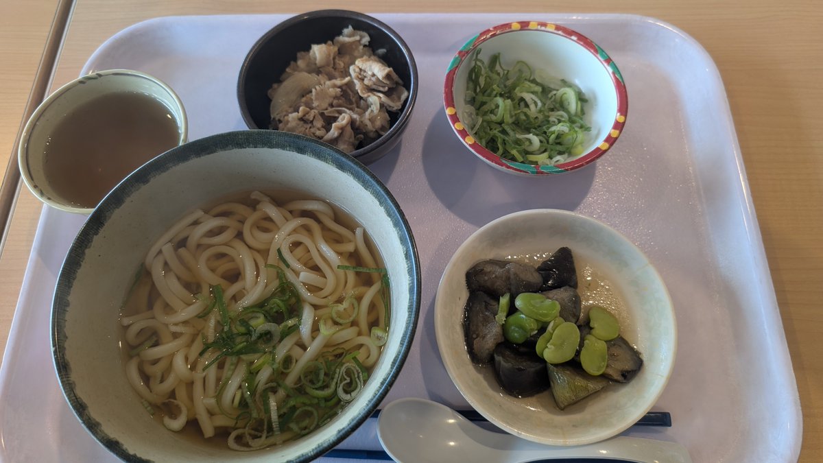 Asher202203's tweet photo. #社食 #ランチ
#肉うどん 茄子とそら豆のさっと煮
495+12 615 #kcal https://t.co/i1X1gcGWcU