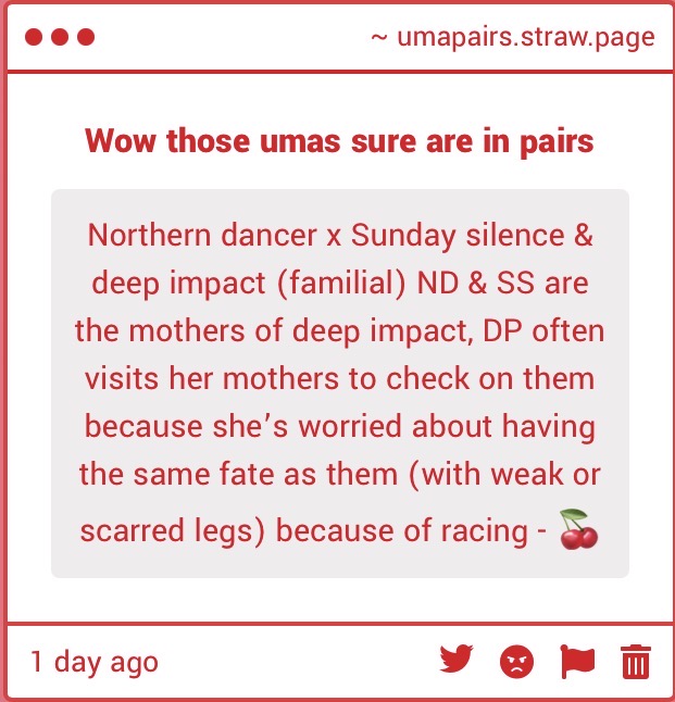 umapairs's tweet photo. Today’s ninth trio is Northern Dancer & Sunday Silence & Deep Impact! (Familial)
Headcanon in images.
Extra (from 🌙): None of these horses are in Uma Musume.
#NorthernDancer #SundaySilence #DeepImpact https://t.co/kONnQ0F8kK