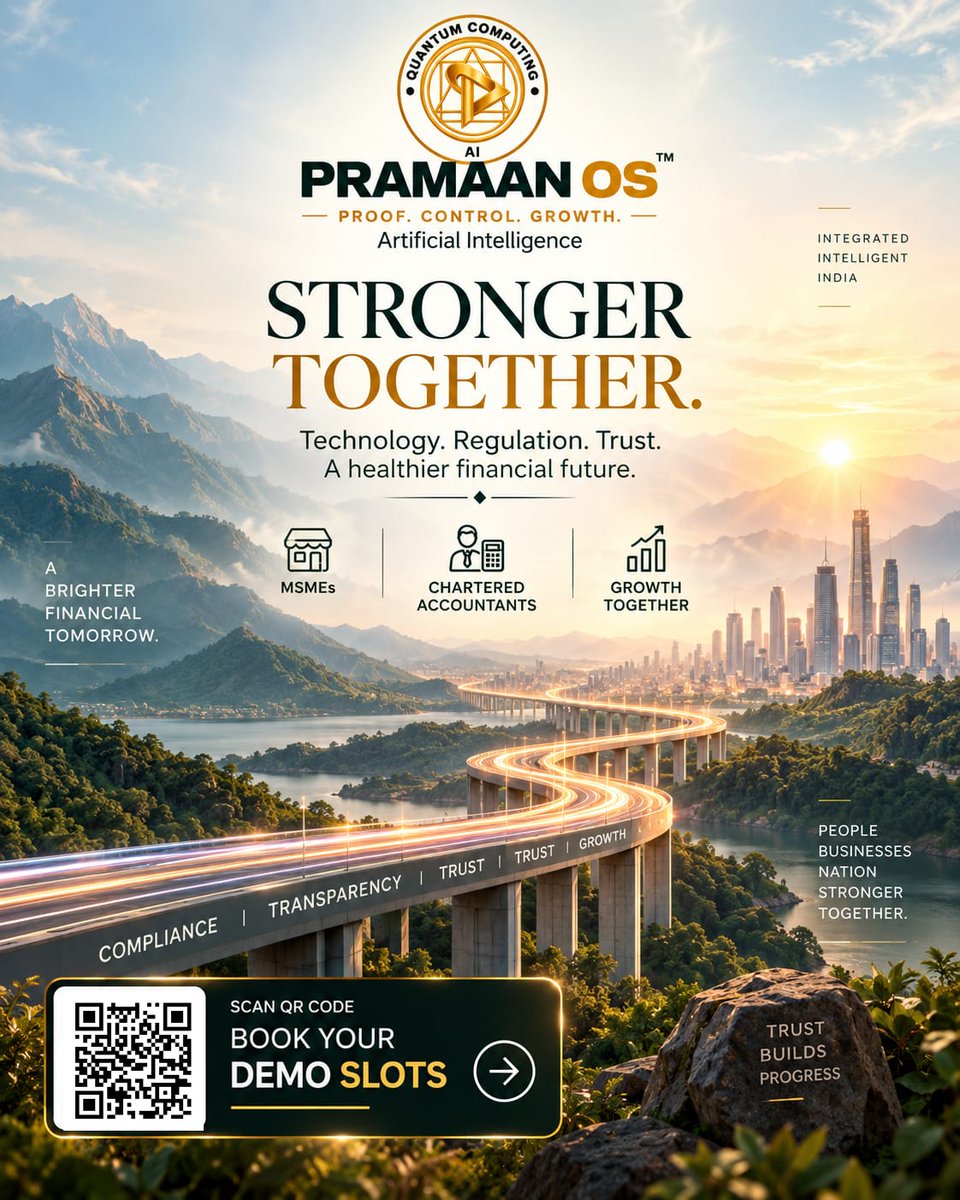 PramaanOS's tweet photo. A stronger financial future is built when technology, compliance and trust move together, led by Artificial Intelligence.

PRAMAAN OS™ connects MSMEs and Chartered Accountants through AI-powered intelligence—creating greater transparency, smarter decisions and sustainable growth https://t.co/QVuXySWbZX