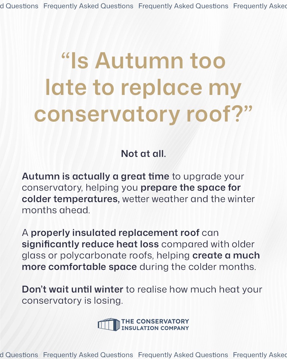 tcicliving's tweet photo. Is autumn too late to replace your conservatory roof? Not at all.
Upgrade to a lightweight insulated roof and create a warmer, more comfortable space ready for the colder months ahead.
Get in touch today to explore your options. https://t.co/be9b0svJXD
