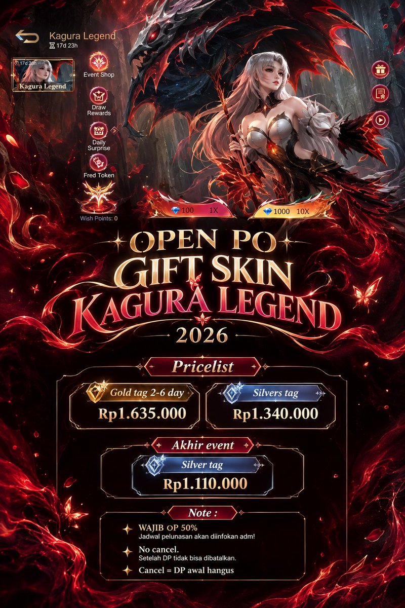 devia_agusti's tweet photo. MLBB! 
Aku udh mulai open PO skin KAGURA LEGEND 2026 ya!

Yg minat sung ke bio

Note :
S&amp;k berlaku.

#mlbb #skinkagura #kaguralegend2026 #kagura #MobileLegendBangBang https://t.co/uD2eLfgony