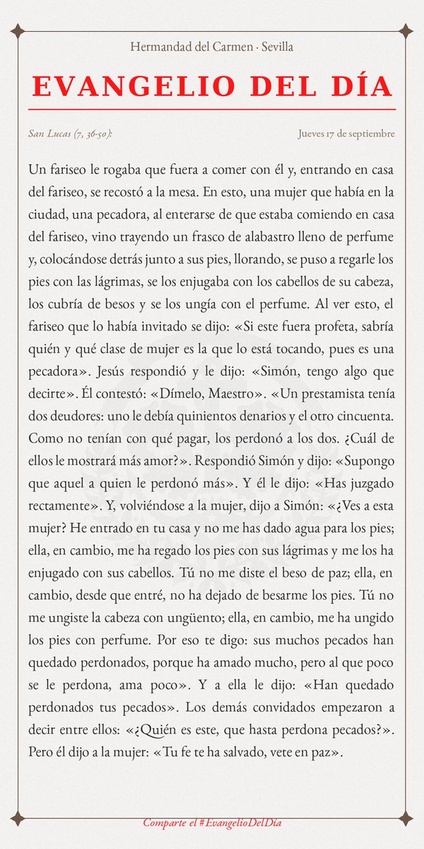Hdad_del_Carmen's tweet photo. #EvangelioDelDía | 📖 San Lucas (7, 36-50): Gloria a ti, Señor Jesús. https://t.co/XJZ3Nu8sqi