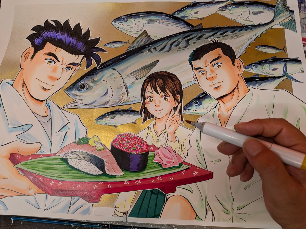 HQG3wqmKAsMXg9y's tweet photo. 明日　週刊漫画ゴラク〜
『江戸前の旬』
表紙＆巻頭カラーで登場です☺

鮮度が一番　愛情たっぷりの
マルソーダ〜
召し上がってください☺ https://t.co/lM2eu6mpL3