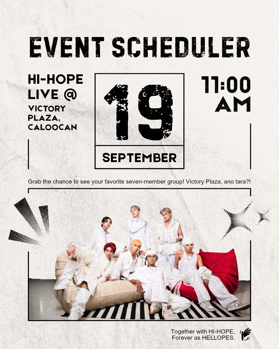hellopes_ofc's tweet photo. GET READY, CALOOCAN! 💙🔥 HI-HOPE is coming to PPOP FANS DAY! 🎤

Together with other amazing P-Pop artists — it’s going to be an unforgettable day! 🎶✨

HELLOPES, let’s show up for our boys! Bring your cheers, your banners.

📅: SEPTEMBER 19
🏬: VICTORY PLAZA CALOOCAN 
🕚: 11AM https://t.co/pHRiXvhgun