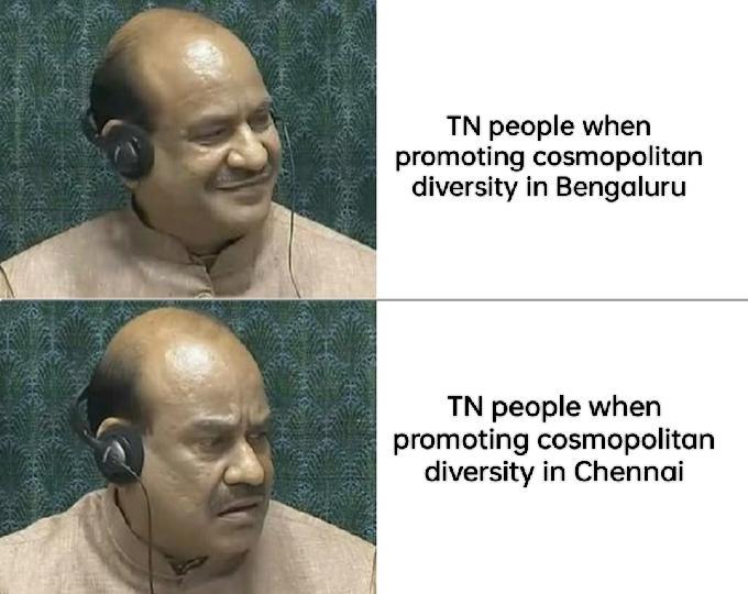 Urbanomics_IN's tweet photo. TN folks move to Bengaluru and give 5-star reviews to mixed culture.

But the second it happens in Chennai, they activate full defensive mode.

It's like cosmopolitan is great as long as it isn't happening here. Go develop my hometown instead!

The math isn't mathing. https://t.co/FUBljiZBiS