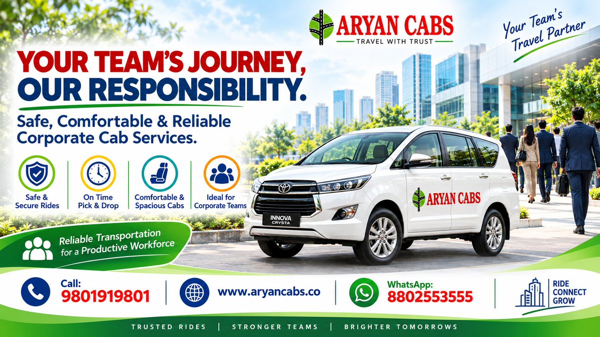 aryan77645's tweet photo. Your team’s journey, our responsibility. Safe, comfortable &amp; reliable corporate rides with Aryan Cabs. Call 9801919801 #AryanCabs #CorporateCabs #EmployeeTransport https://t.co/MxzmV2tksh
