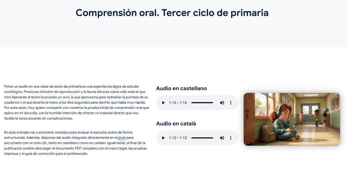 tolobv's tweet photo. Comparto prueba inicial de #comprensiónoral! 

Incluye audio en castellano y catalán, marco legal, fichas y guía docente en PDF 🎧📄

https://t.co/sQYF37OKCk

 #ideasparaclase 
#claustrovirtual #educaciónprimaria #compartomiedublog #recursosparadocentes #evaluaciónformativa https://t.co/yOn0pIYKFP