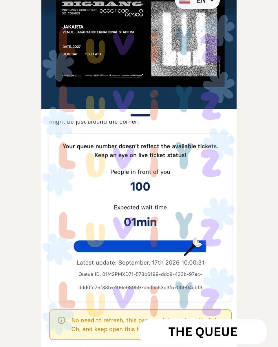 luviyz__'s tweet photo. SECURED! 🎟️✨

9 TIKET berhasil secured untuk BIGBANG 2026–2027 WORLD TOUR <XX : COSMOS> IN JAKARTA 🥹💛

Rinciannya:
🌼 Cat 1B (2 tix)
🌼 Cat 2 (1 tix)
🌼 Cat 3 (2 tix)
🌼 Cat 4 (4 tix)

Thank you buat yang udah percaya war bareng Luviyz 🫶🏻 https://t.co/qGvA47q7LR