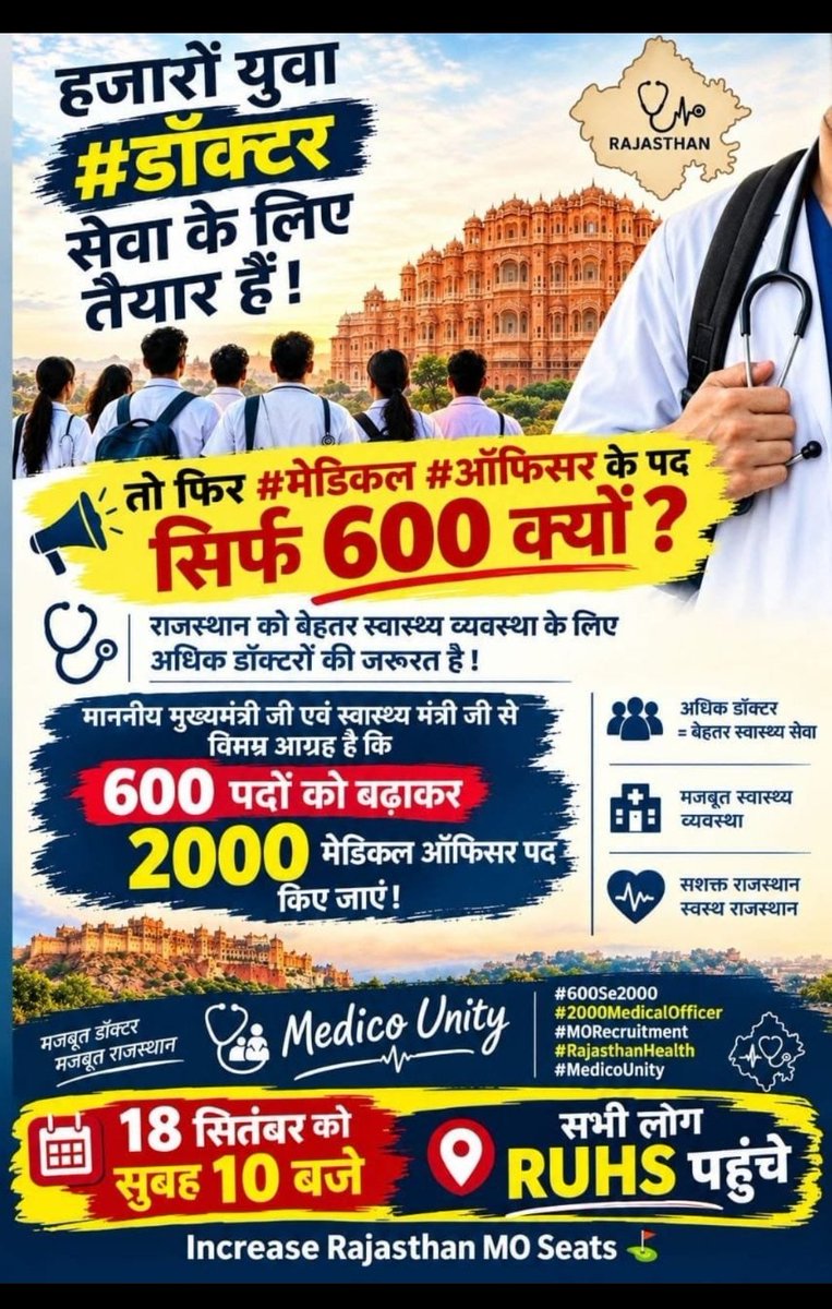 nikhilsing36149's tweet photo. #मेडिकल_ऑफिसर_की_सीट_बढ़ाओ
पिछली सरकार की चिकित्सा अधिकारी की भर्ती की तुलना में इस सरकार में बहुत कम भर्ती निकली है
जहां हम यह बात करते है कि राज्य में चिकित्सक की कमी है, वही भर्ती सिर्फ 600 की निकालते है।
सरकार को यह अतिशयोक्ति छोड़  M0 भर्ती में पद बढ़ाने चाहिए https://t.co/ngRPG0bij2