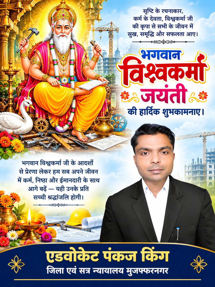 mpankajking's tweet photo. T1329- आप सभी को 'भगवान विश्वकर्मा' जयंती की हार्दिक शुभकामनाए।

एडवोकेट पंकज किंग
जिला एवं सत्र न्यायालय मुजफ्फरनगर https://t.co/XNwuAc5C8q