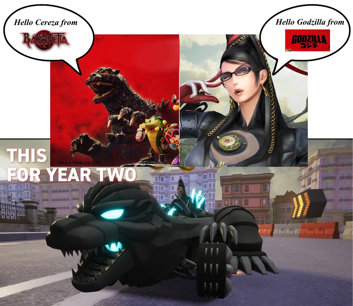Voocartoon's tweet photo. Time to go vroom!🔥🔥🔥 #Bayonetta #Godzilla https://t.co/P500lyBYRp