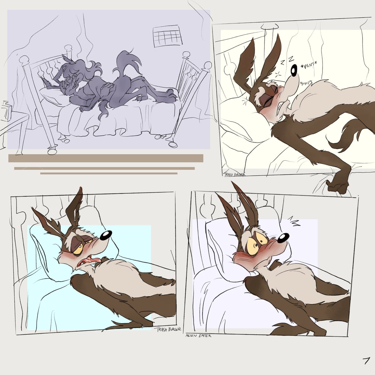 Kissukidied's tweet photo. Pages 9/9 (SUGGESTIVE NSFW) 

Wile discovers a new part of himself after a seemingly ‘normal’ dream..
[I HOPE U GUYS LIKED IT]
#wilerunner #wileroad #roadrage https://t.co/l1TJc1EG9x