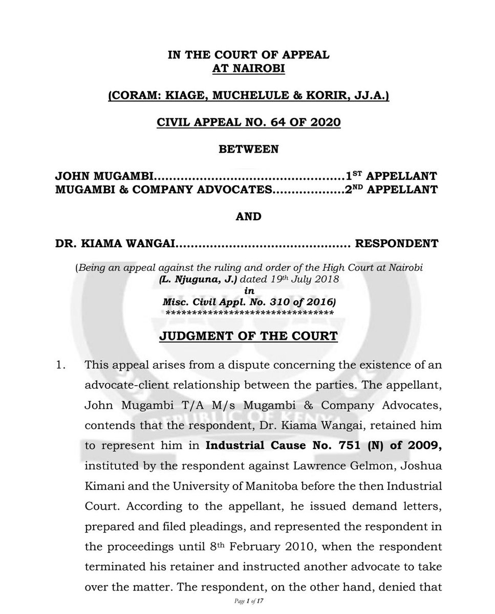 Lexken_EMSLaw's tweet photo. 🚨 Court of Appeal holds that a lawyer who spent years chasing his fees in the wrong court cannot recover them, because the clock never stopped running.

In Mugambi & another v Wangai (Civil Appeal No. 64 of 2020) [2026], the Court of Appeal restated a principle that an advocate's claim for professional fees arises from the contract of retainer with the client, and it is therefore subject to the six-year limitation period for contract claims under Section 4(1)(a) of the Limitation of Actions Act. Because the cause of action had accrued on 8 February 2010, the bill of costs filed on 20 June 2016 was time-barred, filed just outside the six-year window.

The crucial, and most consequential, holding is what the Court refused to do. The advocate had spent part of that period pursuing the claim, but in a court that ultimately lacked jurisdiction. He argued, in effect, that time should not count against him while he was genuinely litigating, wrongly, but in good faith. The Court held that Kenyan law does not recognise "equitable tolling", the suspension of the limitation clock while a party prosecutes a claim in a court without jurisdiction. Time runs regardless. Pursuing your claim in the wrong forum does not pause the deadline; it wastes it.

The legal dispute. This sits on a genuine fault line between two values the law holds dear. On one side is certainty and finality: limitation periods exist so defendants are not exposed to stale claims indefinitely, and so disputes are brought while evidence is fresh. On the other is substantive justice: it can seem deeply unfair that a litigant who was actively fighting for their right, and merely chose the wrong door, loses that right entirely to the passage of time. The Court came down firmly on the side of certainty: the limitation statute means what it says, and there is no general judicial discretion to extend it out of sympathy.

The contrast with other jurisdictions is instructive. In the United States, the Supreme Court in United States v Kwai Fun Wong (2015) held that even certain statutory time bars can be equitably tolled where a claimant was diligent but prevented from filing in time, because they were not expressly made jurisdictional. Kenya has deliberately not travelled that road. Our courts treat limitation, like jurisdiction, as hard-edged, and the principle from Samuel Kamau Macharia v Kenya Commercial Bank, that "jurisdiction is everything" and cannot be conferred by consent or good intentions, reinforces why time spent in a court that never had power to hear the claim simply does not count.

The judgment also settled a costs point worth noting: the High Court properly exercised its discretion under Section 27 of the Civil Procedure Act in awarding full costs to the successful party. Even though that party won on the limitation point alone, that single issue disposed of the entire case, making them the successful party fully entitled to costs. Winning on one dispositive ground is winning.

The practical takeaway. For advocates and litigants alike, the lesson is doubly pointed. First, diarise limitation from the moment a cause of action accrues, and file within time, in the correct forum, because there is no safety net if you get the forum wrong and the clock expires. Second, jurisdiction is not a technicality to be sorted out later; filing in the wrong court can be fatal, not merely inconvenient, because the time lost there is gone for good. In Kenya, being right about your claim means nothing if you are late, and litigating in the wrong court will not save you.

👉 Follow @Lexken_EMSLaw for practical legal insights on civil litigation, limitation of actions and legal practice.