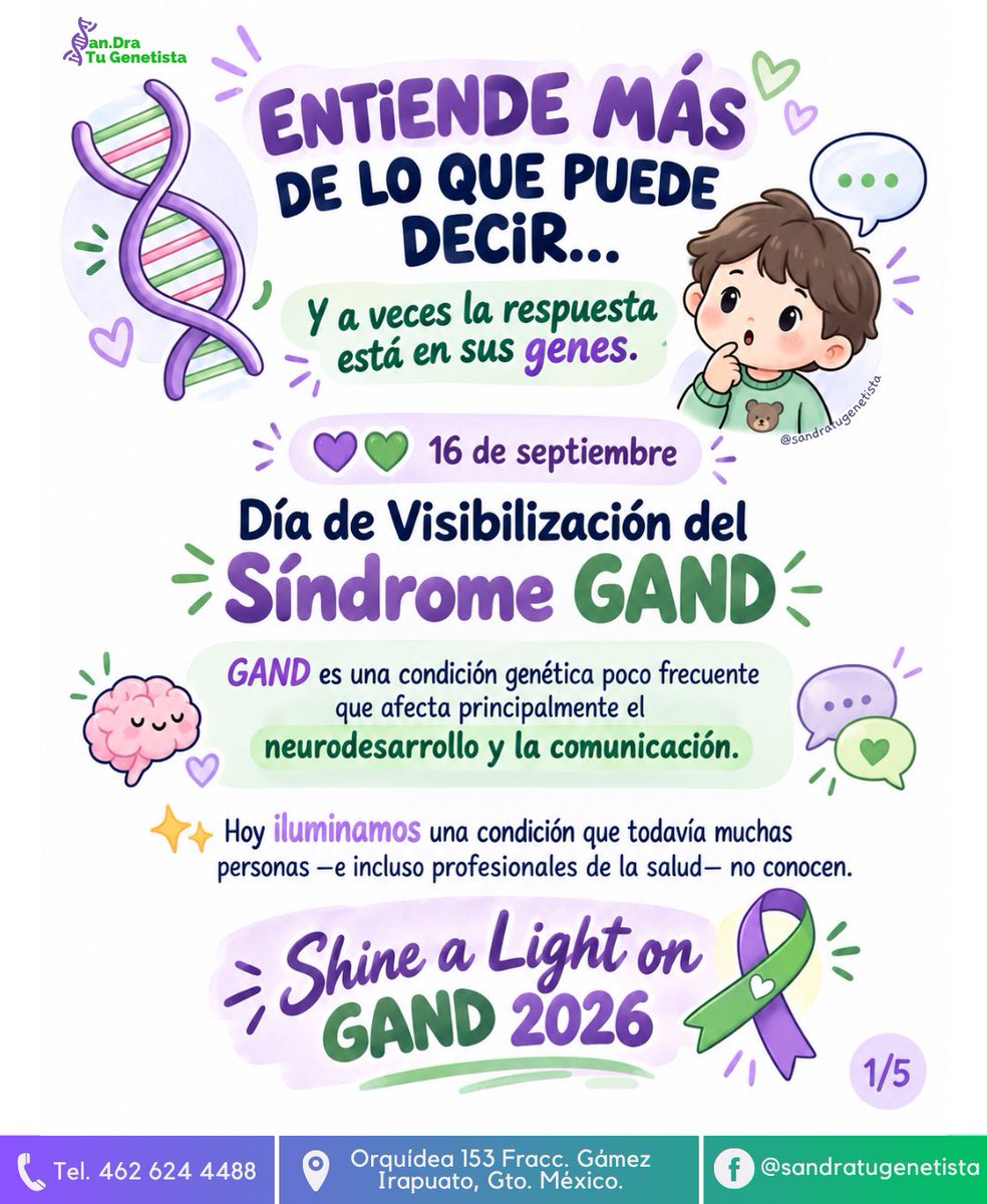 oms_dra's tweet photo. 💚 Hoy, 16 de septiembre, visibilizamos una condición poco frecuente que merece ser conocida. 💜💚
Shine a Light on GAND.

#GATAD2B #SíndromeGAND #ShineALightOnGAND 
#Cromatinopatías
#Nurdopatías 
🍓🇲🇽 https://t.co/uoQMZACbhm
