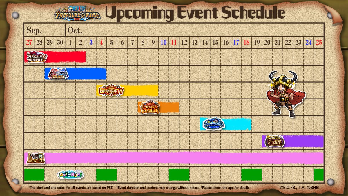 ONE_PIECE_TC's tweet photo. Nakama, get your crews ready for these upcoming game events 📰

#ONEPIECE #OPTC https://t.co/foRQtXQ4Nb