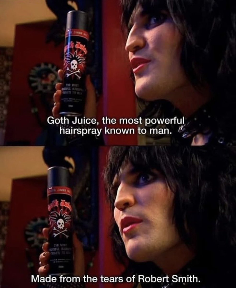 SpiralDirect's tweet photo. Only #VinceNoir could introduce hairspray this powerful. 🖤😂
Goth Juice… made from the tears of Robert Smith. 💀
#MightyBoosh fans, you know. 🦇 https://t.co/0CZnUKBBNs
