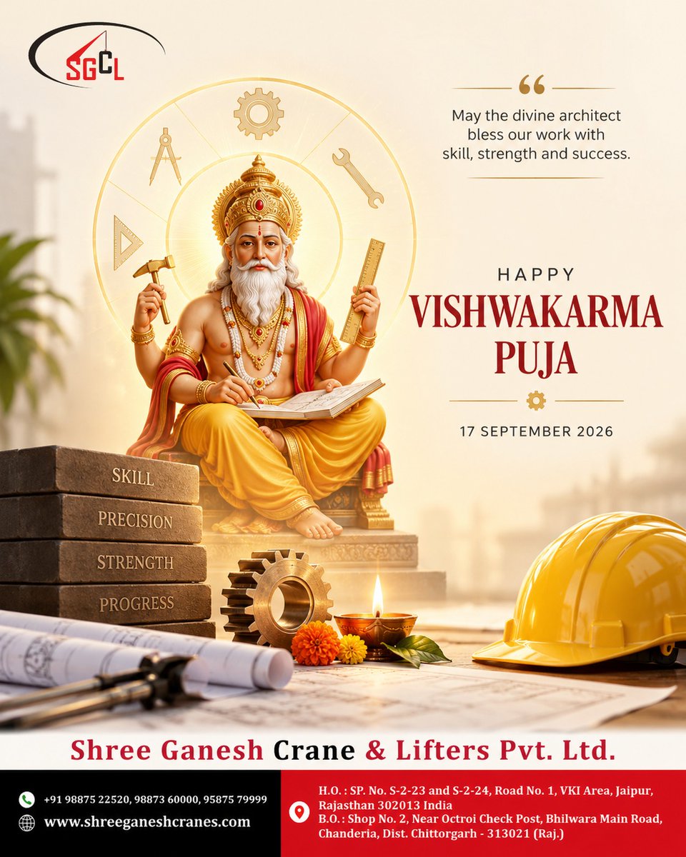 ShreeCrane's tweet photo. May Lord Vishwakarma inspire us to create with skill, work with dedication, and grow with success. 🙏✨

Happy Vishwakarma Jayanti!

https://t.co/wYu86YBp5j

#VishwakarmaJayanti #LordVishwakarma #Prosperity #Success #Craftsmanship #Creativity #HardWork #ShreeGaneshCranes https://t.co/Oj6oD8rhZW