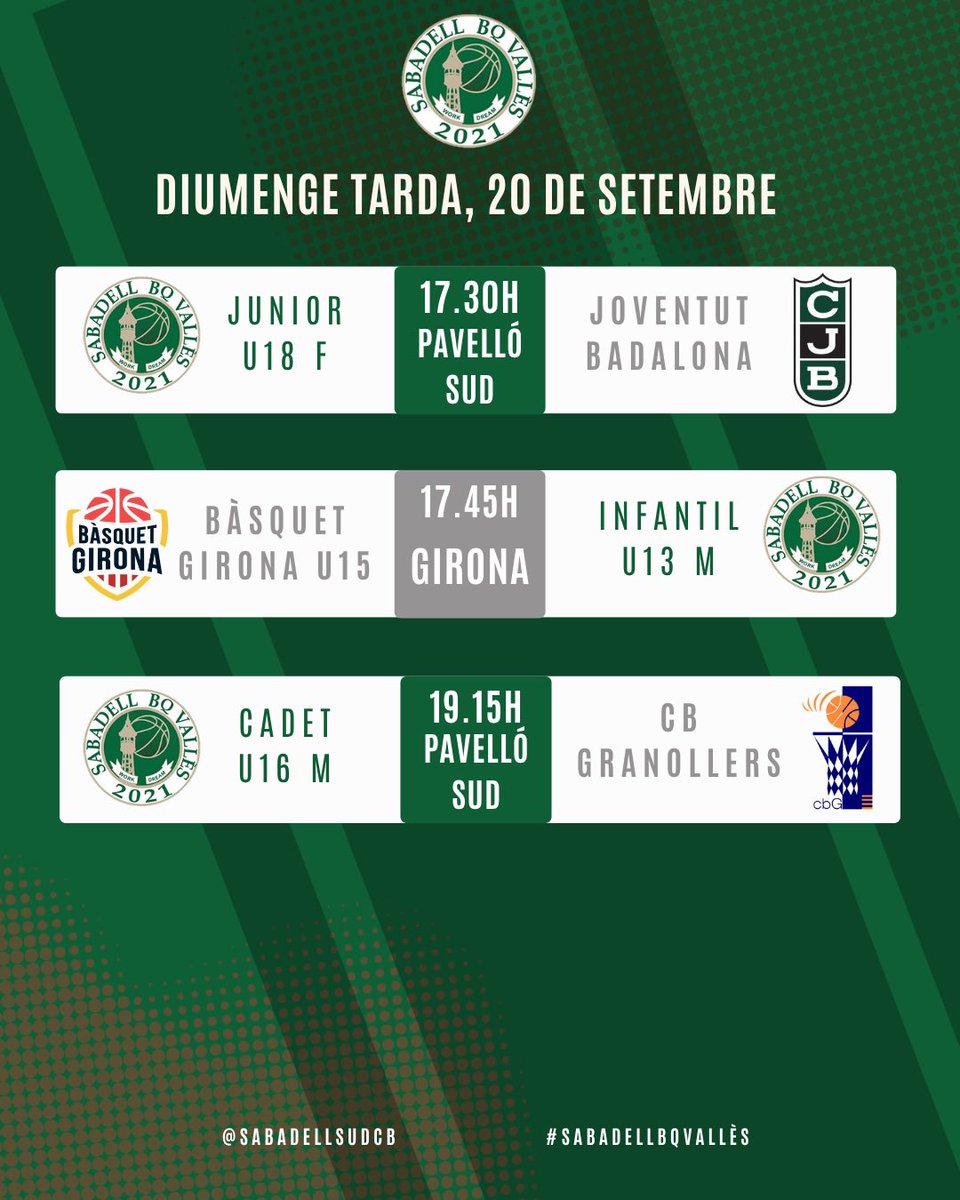 SbdBQValles's tweet photo. 💚PARTITS DEL CAP DE SETMANA💚 https://t.co/C61AJ1wqUI